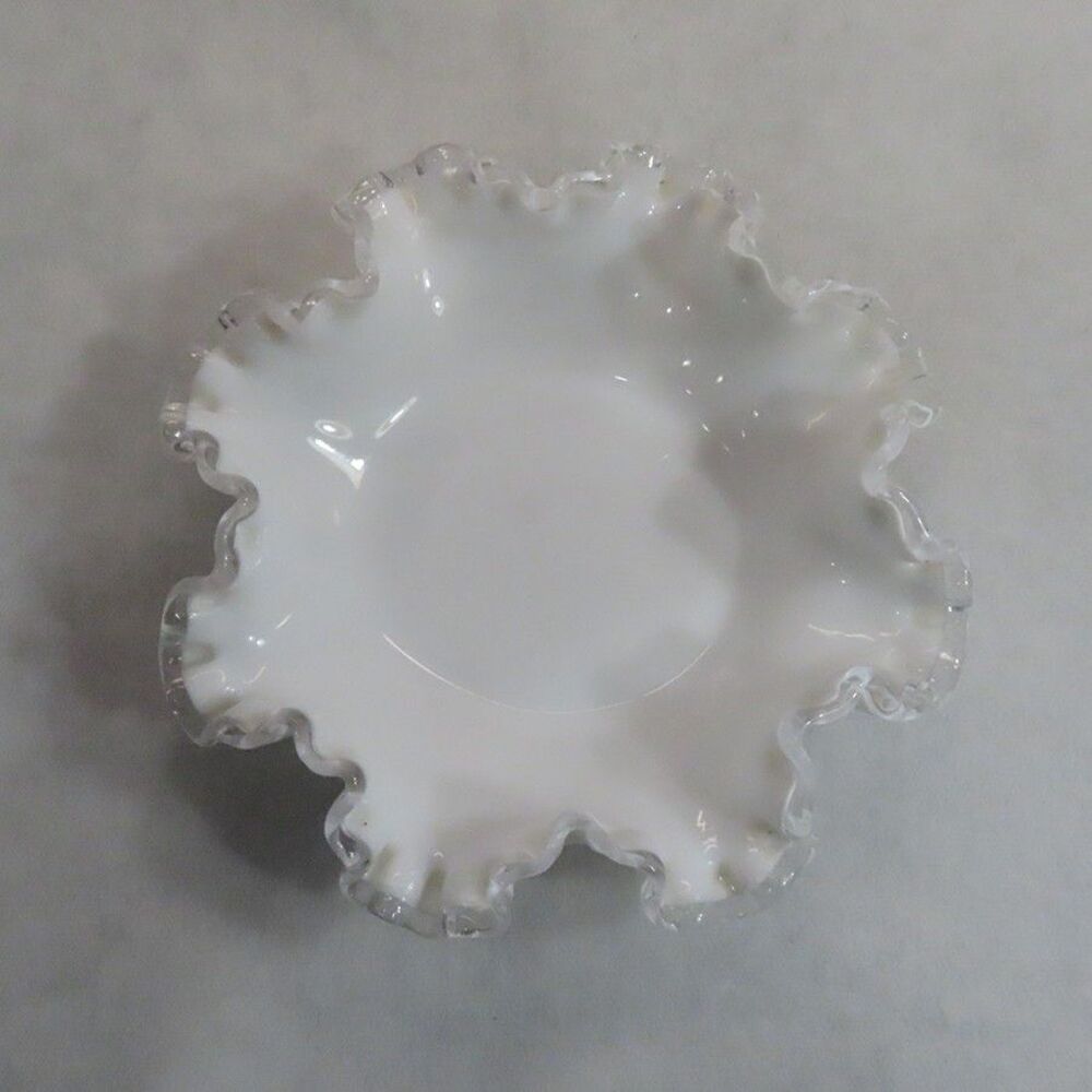 Vintage Fenton Silver Crest White Milk Glass Candy Dish - Excellent Condition